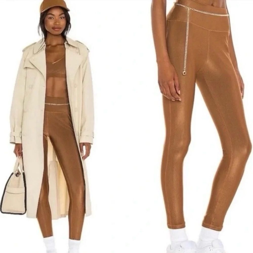 WeWoreWhat Active Chain High Rise Leggings Ribbed Brown M